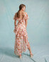 Miss Selfridge chiffon bardot asym hem maxi dress in strawberry floral Erdbeere, geblümt, 34 - фото #2