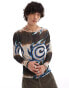 COLLUSION Long sleeve muscle mesh abstract print festival t-shirt