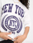 ASOS DESIGN oversized heavyweight t-shirt with with side splits with new york graphic in ice marl