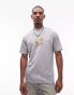 Topman premium oversized fit t-shirt with rose embroidery print in grey marl