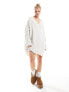 Фото #7 товара Miss Selfridge v neck slouchy knit mini dress in cream