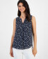 Women's Split-Neck Sleeveless Printed Top Knotted Dr, XS - фото #1