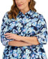 Фото #3 товара Plus Size 100% Linen Printed Roll-Tab Shirt, Created for Macy's