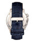 ფოტო #3 პროდუქტის Bauer Automatic Semi Skeleton Black or Blue or Brown Genuine Leather Band Watch, 44mm