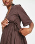 ASOS DESIGN wrap smock midi dress in chocolate