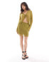 Pieces woven sheer plisse tie front top co-ord in green