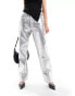 Фото #1 товара Mango metallic straight leg jeans in silver