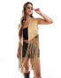 Фото #1 товара Stradivarius western vest with fringe detail in stone