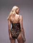 Topshop cut out swimsuit in leopard print