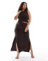 ASOS DESIGN Curve co-ord slinky midi skirt with side splits in chocolate