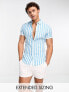 Фото #2 товара ASOS DESIGN stretch skinny oxford stripe shirt in blue