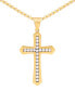 ფოტო #1 პროდუქტის Men's Cubic Zirconia Cross 24" Pendant Necklace in Gold-Tone Ion-Plated Stainless Steel