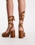Фото #8 товара New Look suedette ankle tie platform heeled sandals in tan