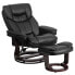 Фото #4 товара Contemporary Black Leather Recliner And Ottoman With Swiveling Mahogany Wood Base