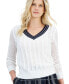 ფოტო #3 პროდუქტის Women's Cotton Mixed-Stitch V-Neck Sweater