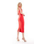 Фото #8 товара Vesper Tall tie strap notch detail midi dress in red