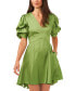 ფოტო #1 პროდუქტის Women's V-Neck Tiered Bubble Puff Sleeve Mini Dress