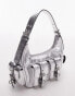 Topshop Serena multi pocket shoulder bag in silver