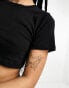 Only Petite exclusive 2 pack cropped fitted t-shirts in black and white