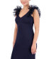 Women's Ruffle-Shoulder Mixed-Media Gown