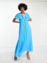 Фото #4 товара ASOS DESIGN Tall angel cape sleeve pleated hem maxi dress in blue