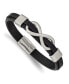 ფოტო #1 პროდუქტის Stainless Steel Brushed Infinity Symbol Black Leather Bracelet