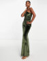 Фото #4 товара ASOS DESIGN front knot plunge v wire velvet maxi dress in olive