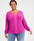 Plus Size Studded V-Neck Blouson-Sleeve Top, Created for Macy's
