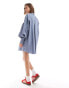 Фото #4 товара ASOS DESIGN boyfriend shirt mini dress with blouson sleeve in blue pinstripe