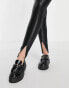 Topshop Tall faux leather trousers with split front in black