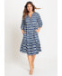 Women's 100% 3/4 Sleeve Tunic Geo Print Dress with Tiered Hem