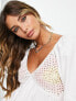 ASOS DESIGN v neck crochet top with frill sleeve and peplum hem in mixed pastel