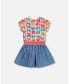 ფოტო #3 პროდუქტის Girl Bi-Material Dress With Chambray Skirt And White Printed Butterflies - Child