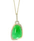 ფოტო #1 პროდუქტის EFFY® Dyed Green Jade (17x12mm) & Diamond (1/5 ct. t.w.) 18" Pendant Necklace in 14k Gold