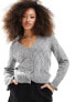 Фото #1 товара JDY diamond knit cardigan with lettuce sleeve in grey melange