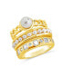 Cubic Zirconia Genuine Shell Pearl Kimber Stacking 3 Piece Ring Set