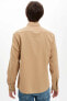 Erkek Kahverengi Uzun Kollu Slim Fit Basic Pamuklu Gömlek M5629AZ20SP