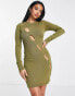 Фото #4 товара I Saw It First Petite knitted asymmetric cut out mini dress in olive