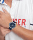 ფოტო #4 პროდუქტის Men's Multifunction Navy Blue Leather Strap Watch 46mm