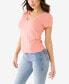 Фото #3 товара Women's Shorts Sleeve Ombre Crystal Horseshoe V-neck T-shirt