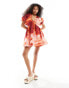 Фото #2 товара ASOS DESIGN ultimate puffed sleeve v-neck mini smock dress in blurry print