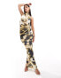 Фото #1 товара ASOS DESIGN mesh twist bust detail halter maxi with tie back neck in dark yellow floral