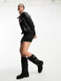 Cotton On stretch faux leather moto jacket in washed black