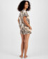 Фото #2 товара Women's Animal Stretch-Satin Notched-Collar Top & Pajama Shorts Set, Created for Macy's