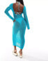 Фото #3 товара Aria Cove knitted low back flared sleeve maxi beach dress in turquoise