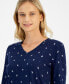 Фото #2 товара Women's Leaf-Print Long-Sleeve Sleep Shirt, Created for Macy's