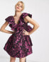 Amy Lynn Jaime ruffle sleeve mini dress with bow back in pink floral jacquard