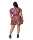 ფოტო #2 პროდუქტის Plus Size Printed Knit Puff Short Sleeve Group Chat Fit & Flare Dress