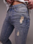 Topman heavy rip spray on jeans in mid wash tint