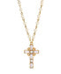 Фото #1 товара Symbols of Faith 14K Gold Dipped Crystal Cross Imitation Pearl Chain Necklace